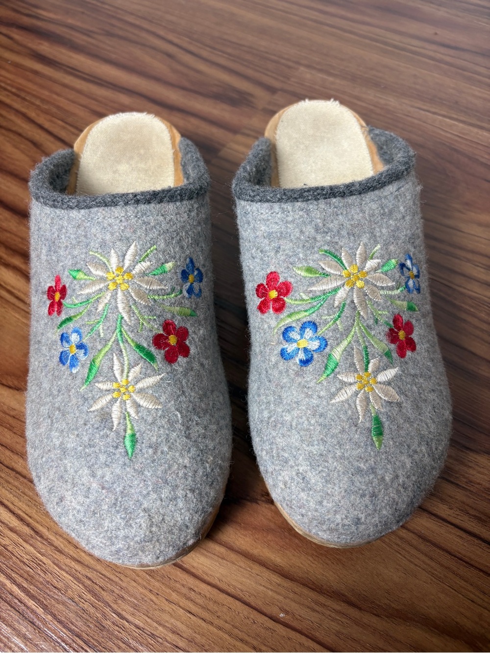 Swedish Wool Clogs with Embroidered Flowers
